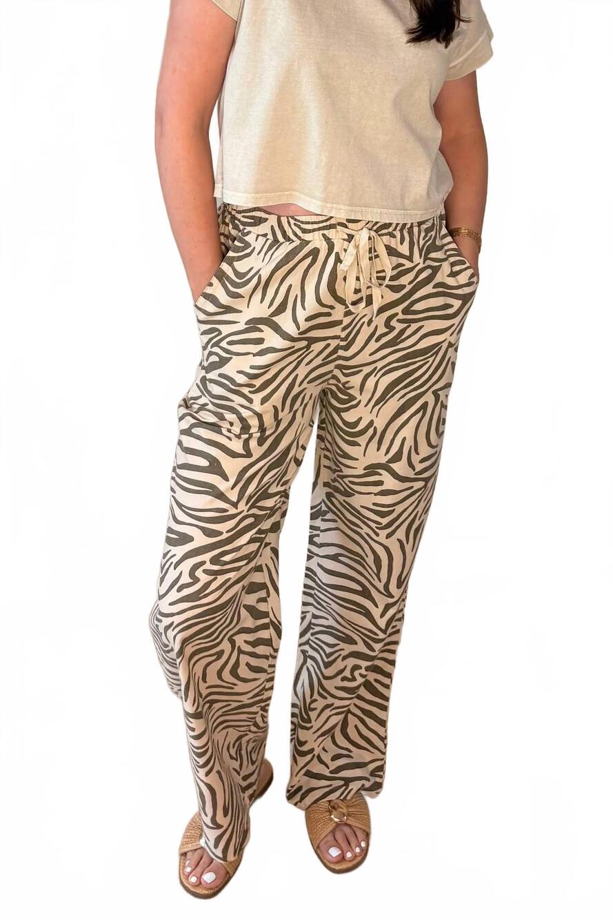 NEW NEW IN aria zebra print wide leg pants in beige